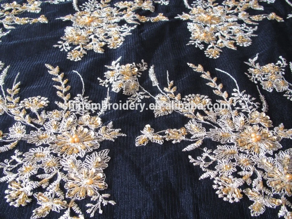 best selling black tulle with gold embroidery hand beaded accessories beautiful fabric  for women dresses