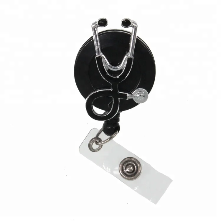 Medical Enamel Metal Stethoscope Shape Retractable Badge Reel For Nurse Accessories Badge  Holder Uniform Decoration
