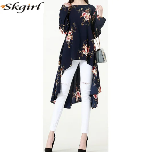 2022 oem service pretty Islamic clothing arabic muslim printed tunic top for women