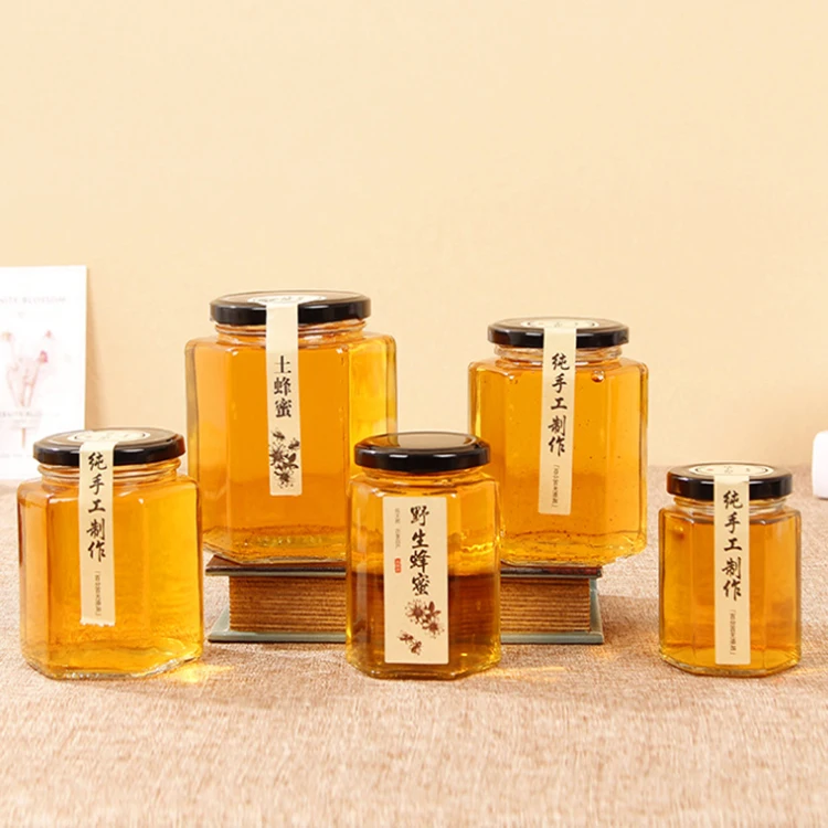 
Wholesale Clean Hex Shape Glass Jam Jar For Food Container With Screw Cap 