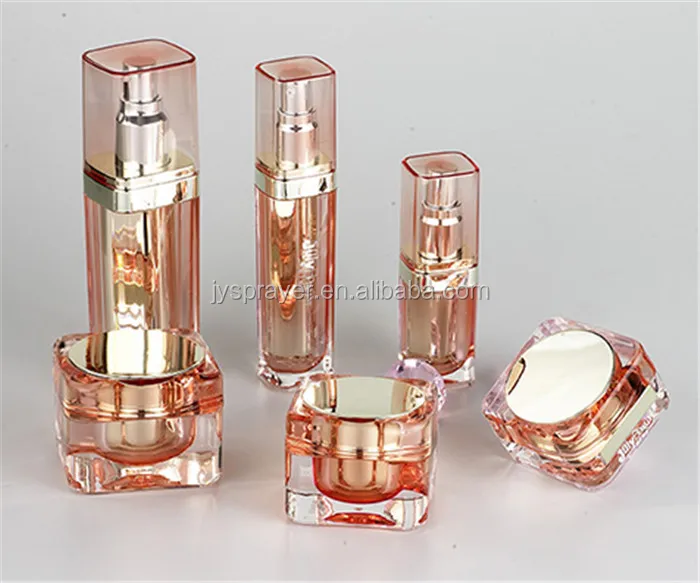 Luxury acrylic gold airless bottle 50ml and 15g 30g 50g cream jar for cosmetic packaging