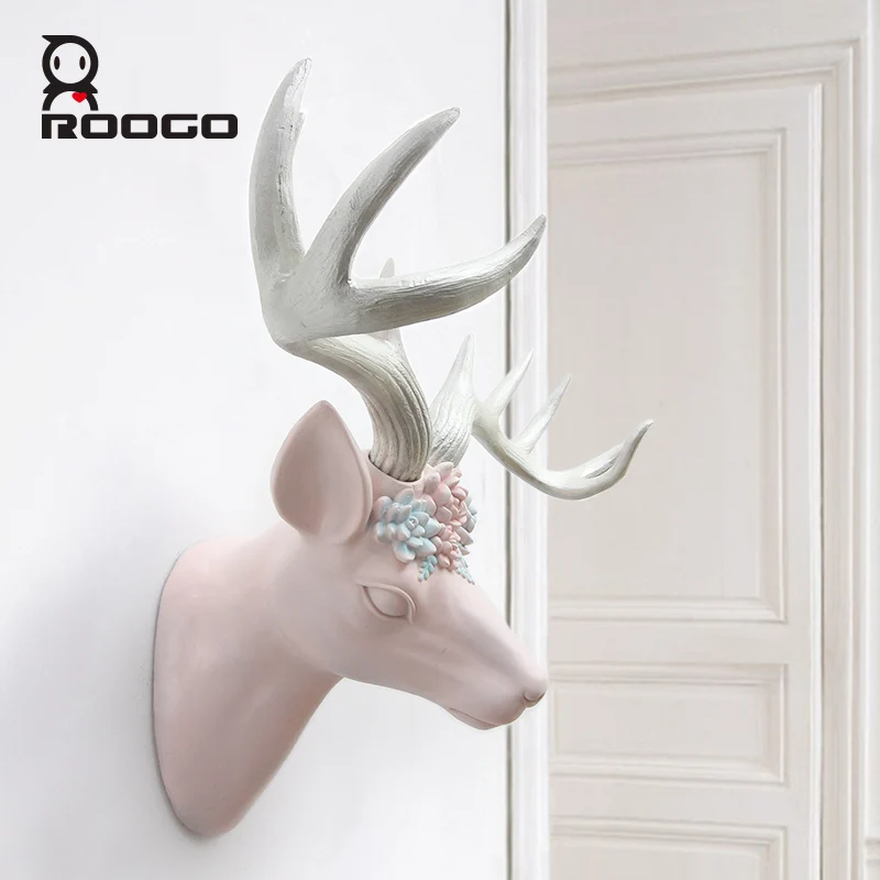 Roogo resin  wreath elk animal head wall hanging