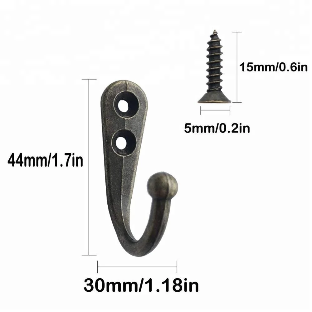 20-Pack Sturdy Screw-In Metal Iron Small Wall Mount Single Coat Clothes Robe Handbag Purse Bag Hook Hanger