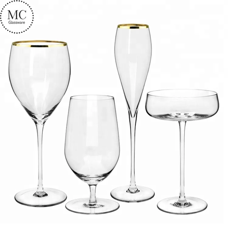 Gold Rim Hammered Glassware Red Wine Cocktail Hand Blown Italian Style Crystal Bordeaux