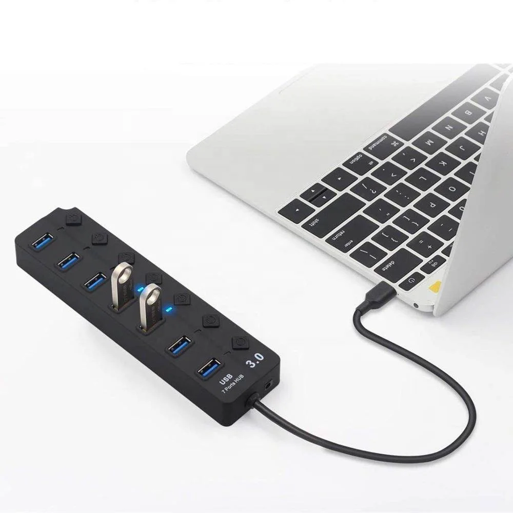 7 Ports USB 3.0 HUB Multi Ports High Speed USB Splitter with 7 Turn on button