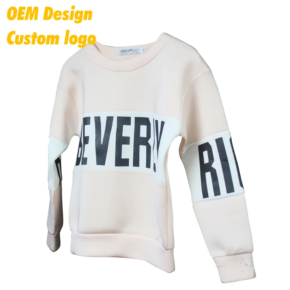 OEM Custom made Custom Design Brand name Logo stitch AU size custom hangtag Beige Round neck Couple Sweater without hood