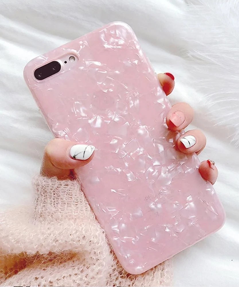 
Cute Glitter Phone Case For iPhone 7/ 8 Plus Pearly Translucent Shell Pattern Soft Silicone Rubber TPU Case Cover for Girls 