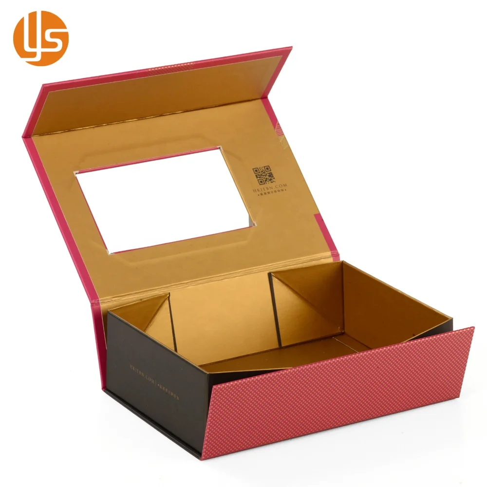 Custom printed card board book shaped flip top box folding foldable magnetic wine gift box with clear Window