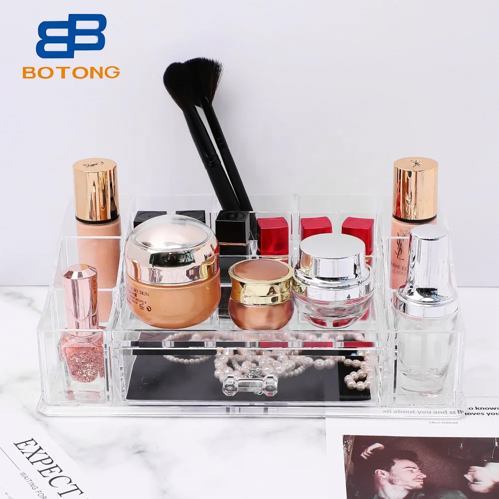Cosmetic Organizer Acrylic Beauty Makeup Box Storage Organizer Lipstick Holder with Drawer Jewelry Box Organizer Clear Wholesale