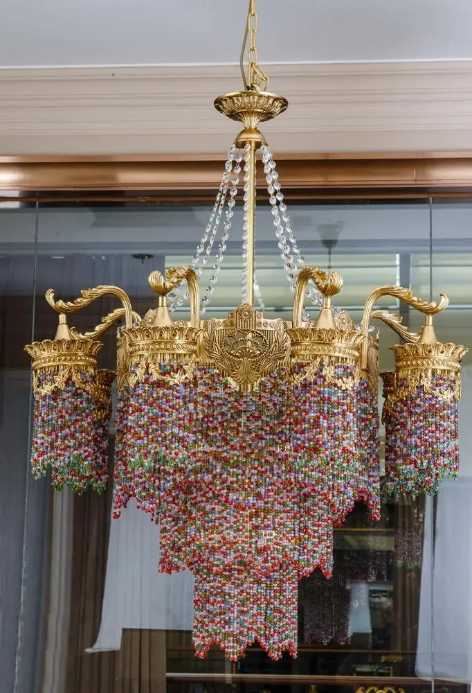 Pendant Lamp Hotel Decor Cloured Crystal Colorful Beads Glass High Quality Modern Chandelier/ Luxury New 50 Interior Decoration