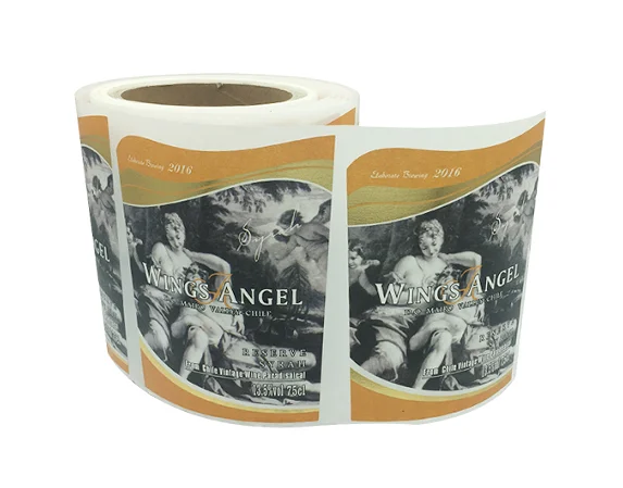 Label printing machine made roll sticker, hot stamping wine bottle sticker with fancy design