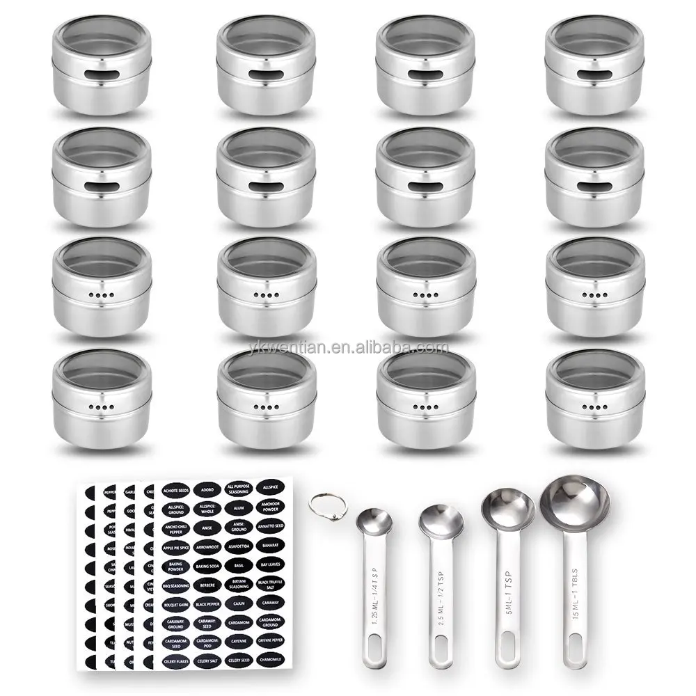 Stainless Steel Magnetic Containers Multipurpose Spice Tin Rack Perfect Kitchen Storage 6 Piece Set with non stick coating