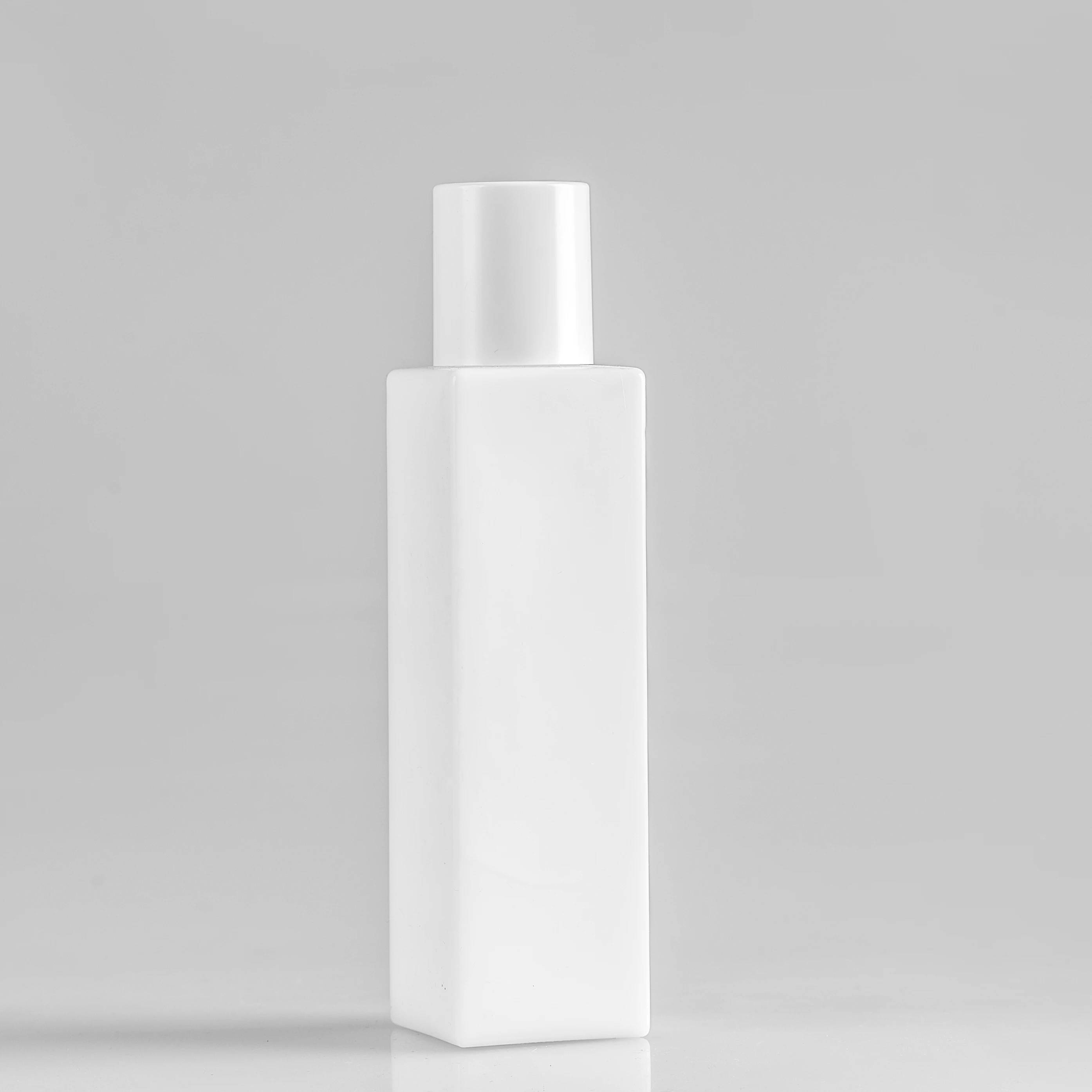 White opal square glass lotion bottle with pump or screw cap for skincare cosmetic packaging