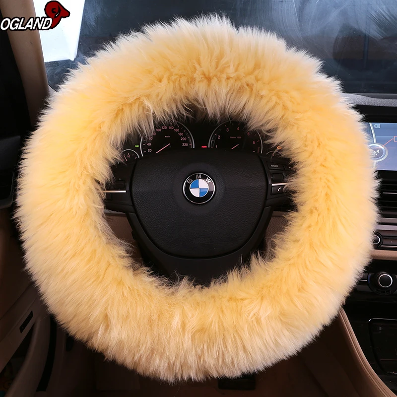 
Factory Price Luxury Long Wool Car Steering Wheel For Car Accessories Australian Merino Sheepskin Fur Auto Cover Universal 