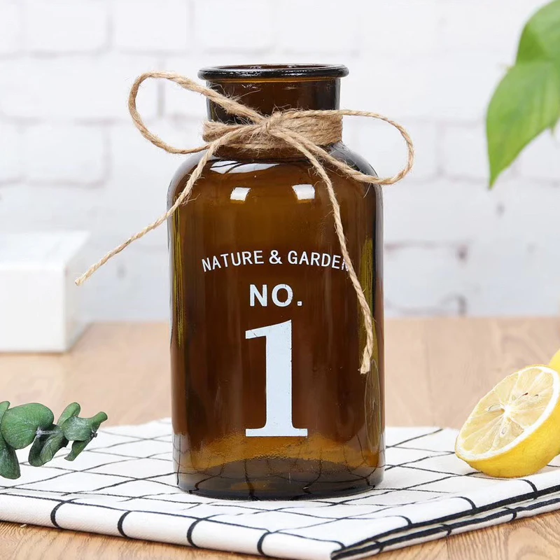 
Amber Reagent Glass Cylinder Glas Vase Flower For Fancy Home Decoration 