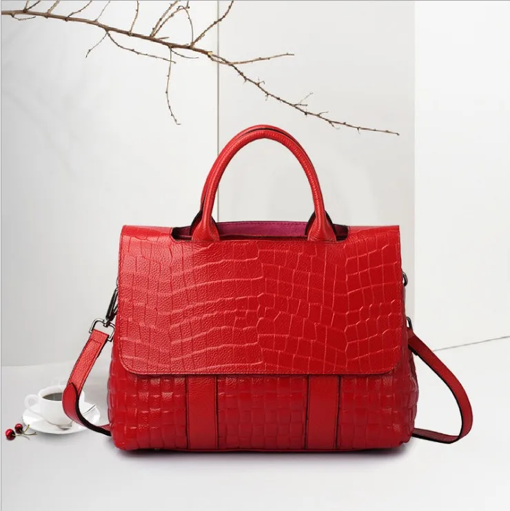 2019 spring and summer new stone pattern shoulder bag leather handbag fashion killer bag layer cowhide lady bag