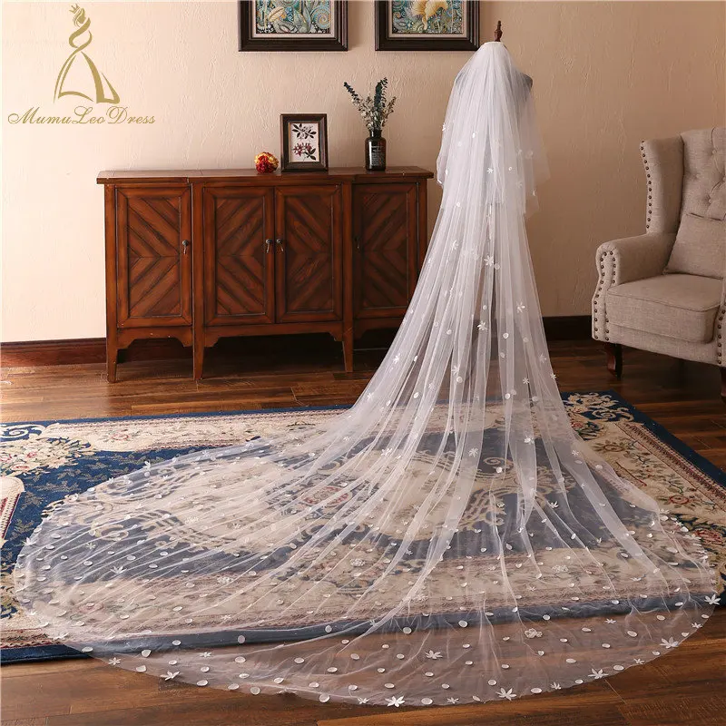 
3.5 M Tulle Two Layers Floral Small Appliques Flower Bridal Veils 2019 