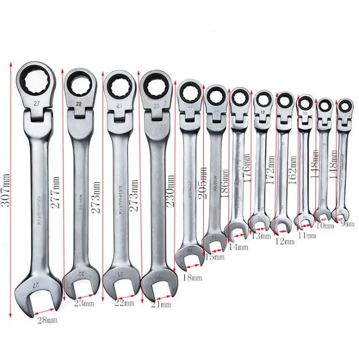 Movable Head Ratchet Spanner Wrench Flexible Head Tool Automotive Repair Adjustable Wrench