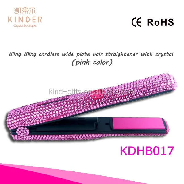 Новинка 2018 беспроводной портативный выпрямитель для волос ярко-розового цвета со стразами