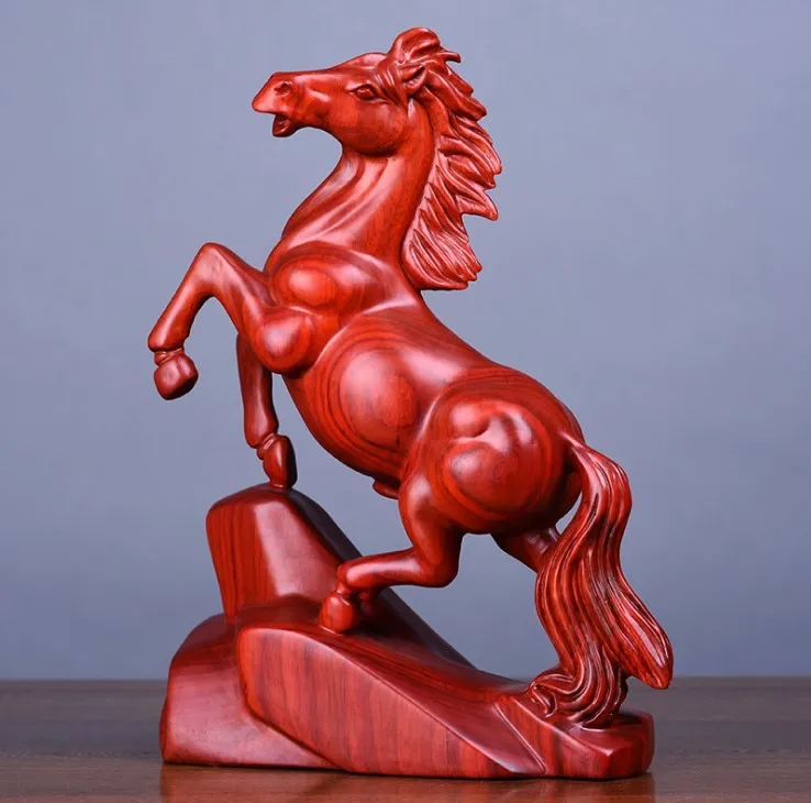 Home Decor Carved Wooden Horse Mahogany Wood Carving Crafts Ornaments Zodiac Decorative Arts