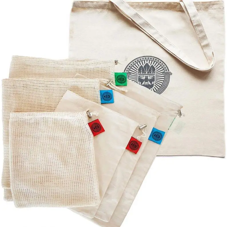 
Set of 6 Fresh Reusable Cotton Veggie Produce Organic Cotton Vegetable Mesh Bags 