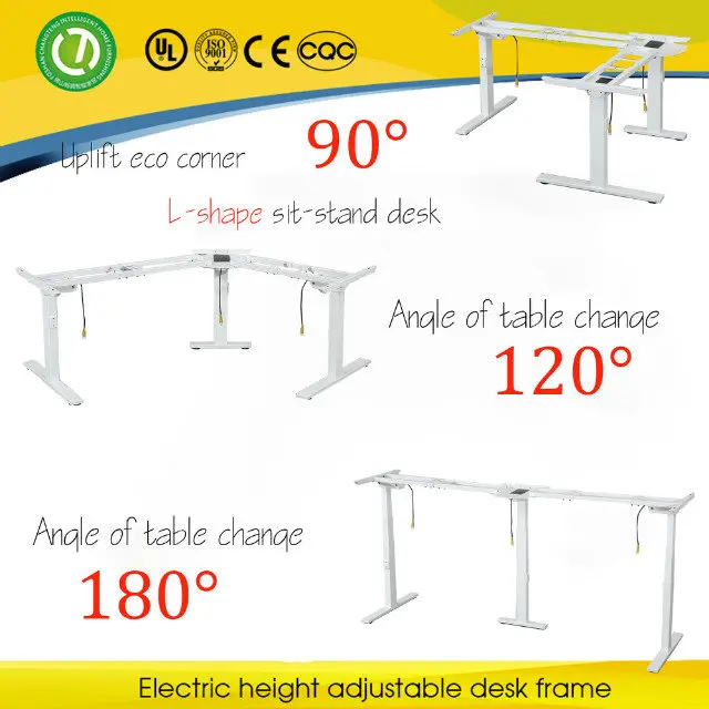 Office motorized auto table legs height adjustable triple motor L shape computer desk office sit to stand table