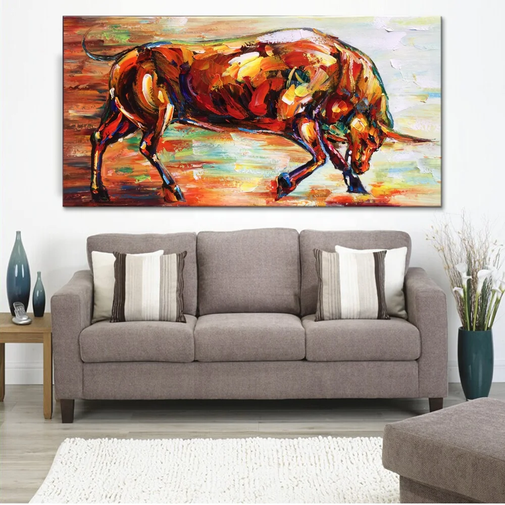 
Hot selling Indoor decoration high quality hand painted original bull oil painting pop art animal wall art picture 