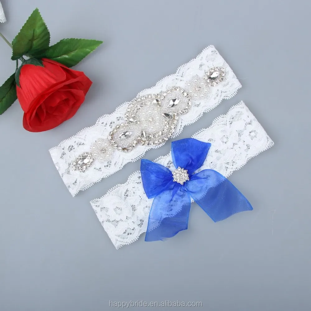 
Beaded Applique Wedding Garter Belt Set Handmade HT0046 
