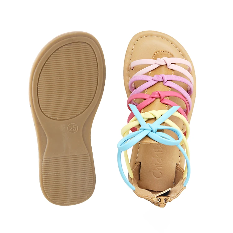 Summer Fashion Back Zip And Rainbow With Cross Straps Bow Sandals Children Girls