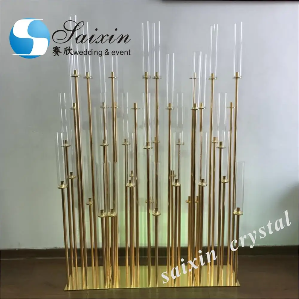 ZT-323G Bling gold long stem candelabra for wedding centerpiece