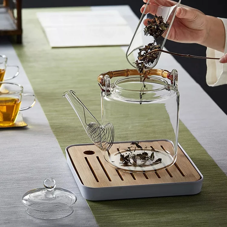 1.5l japanese glass teapot with bamboo handle