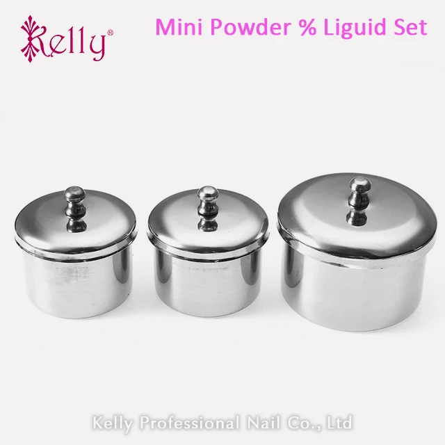 3PCS Mini Stainless Steel Acrylic Nail Cups Crystal Metal Dappen Dish Liquid Powder Holder Container for Nail Art