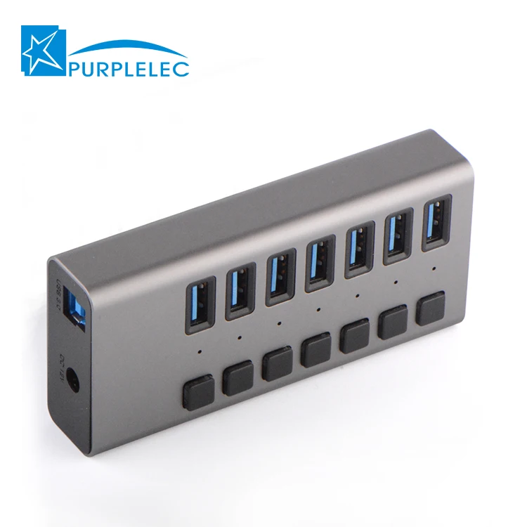 12V 3A Multiport USB Splitter Factory Price 7 Port USB 3.0 Hub with Individual Power Switches for Mac
