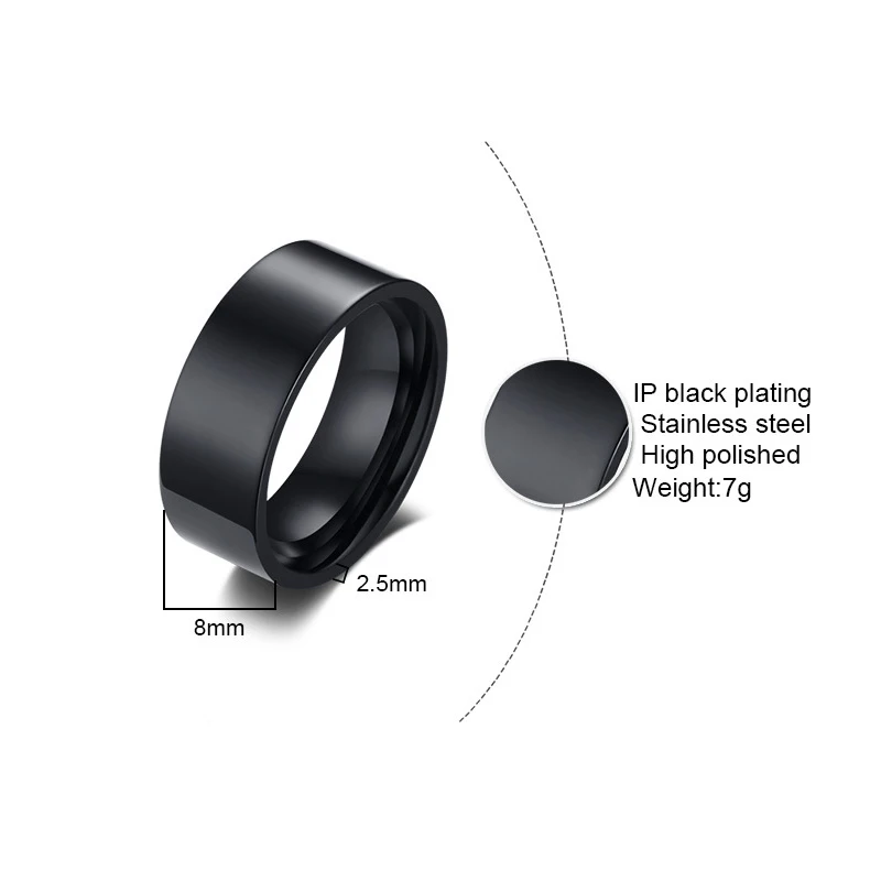 Hypoallergenic Pure Titanium Plain Wedding Band 8mm High Polished Pipe Cut Flat Back Wedding Ring for Men