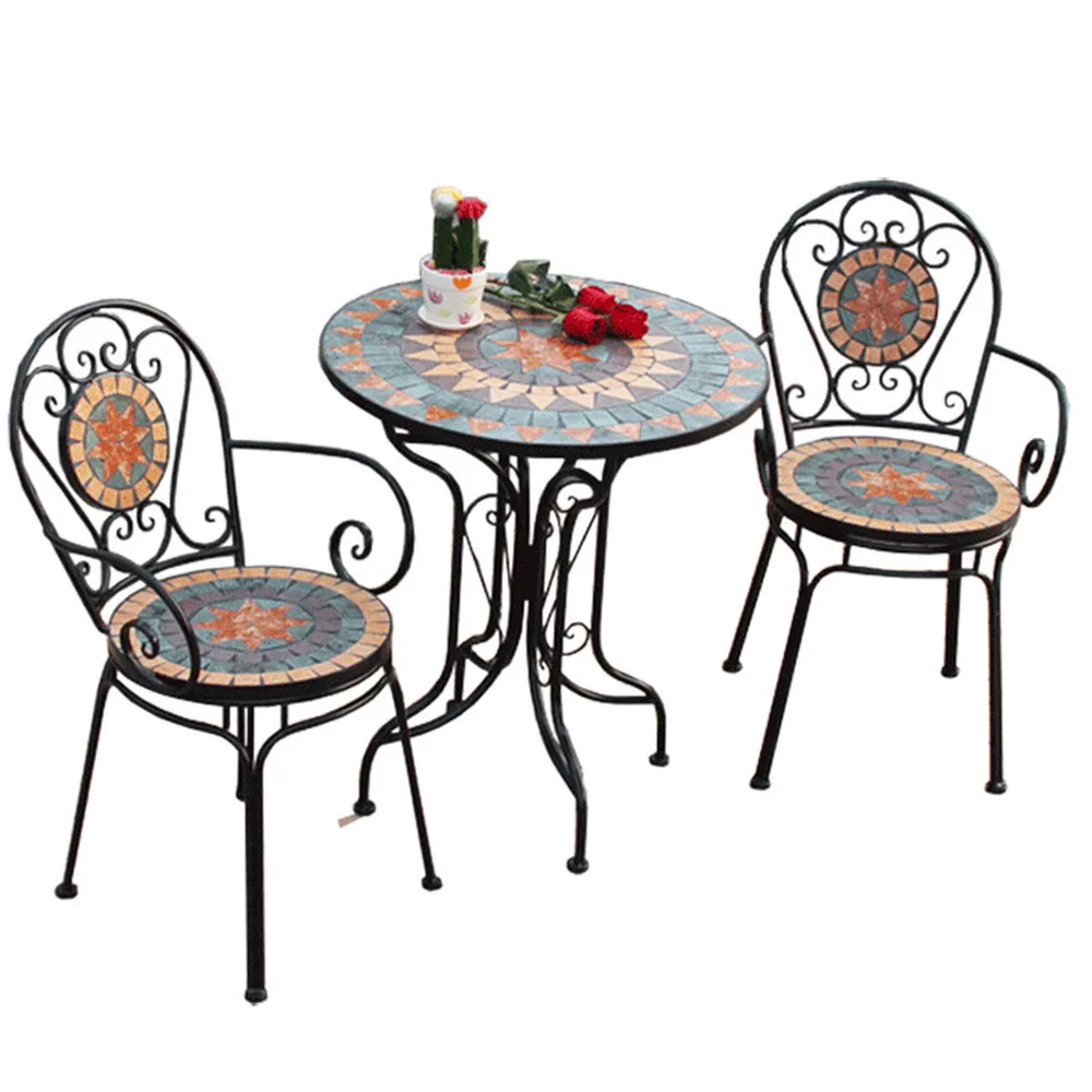 
Mosaic garden European leisure outdoor table and chair combination of three sets 