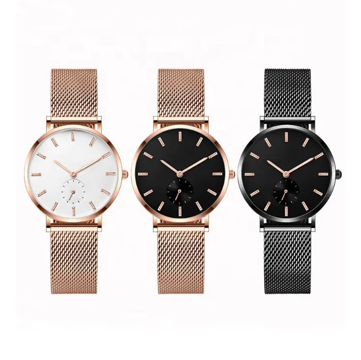 Customized brand stainless steel quartz wrist watch waterproof , IP plating steel waterproof wristwatch