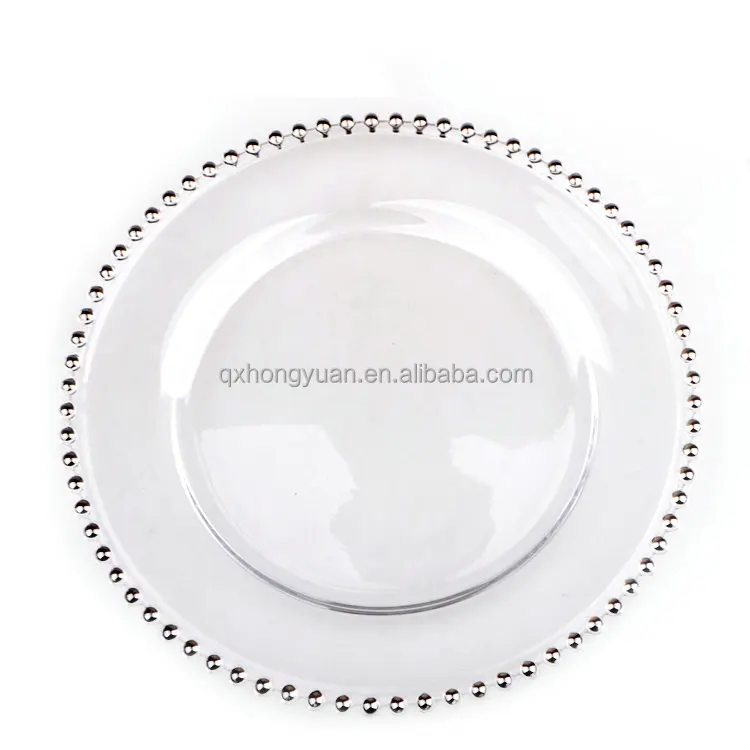 Wholesale Wedding Clear Silver Gold Beaded Glass Charger Plates