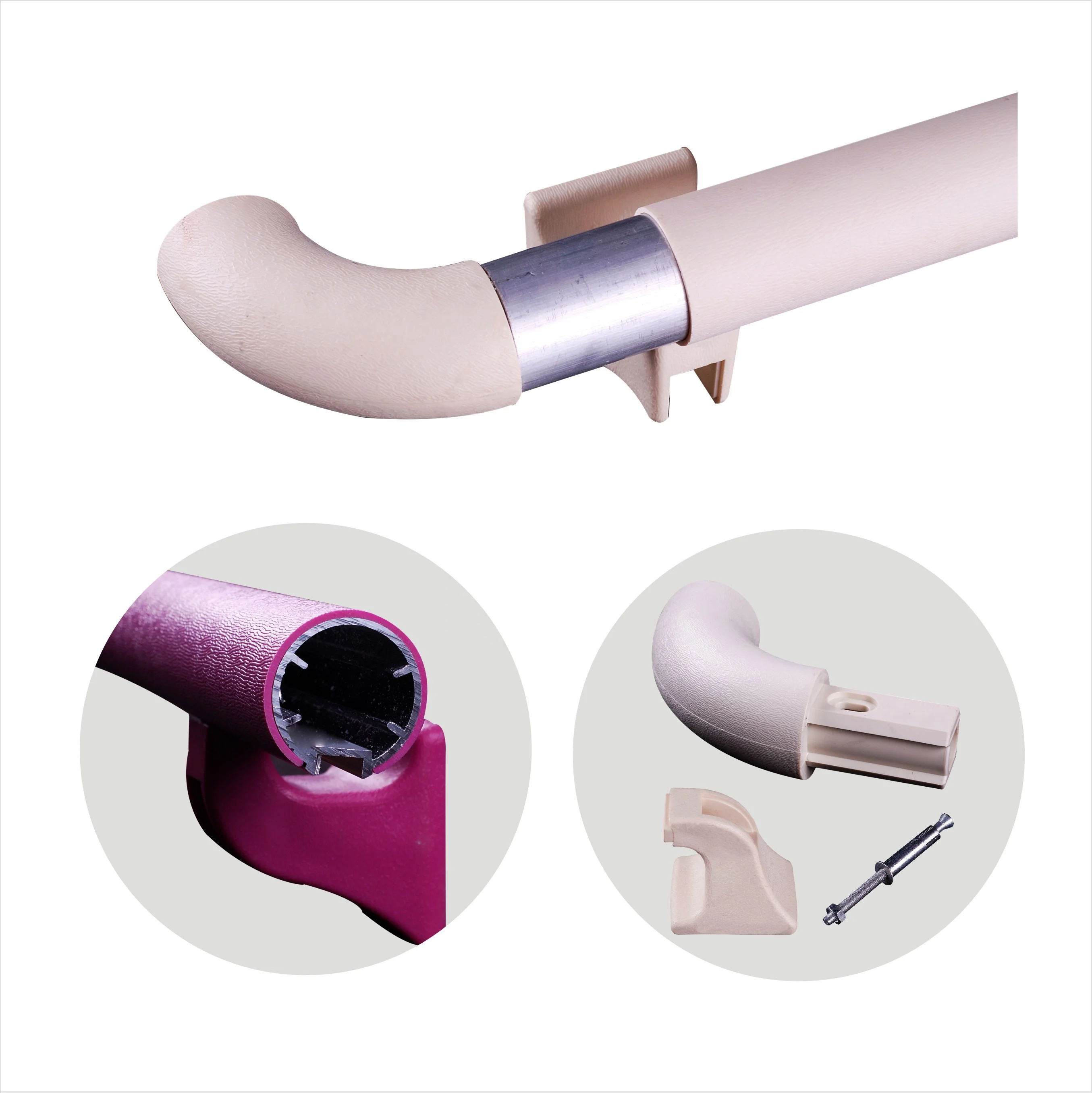 Aluminium vinyl plastic Hospital PVC corridor handrail for elderly