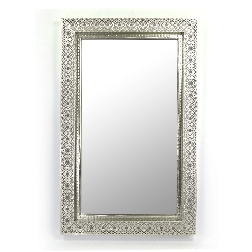 Rainhou 39 inch hanging mirror large rectangle champagne silver l frame mirrors home decorative  mirror furniture bedroom