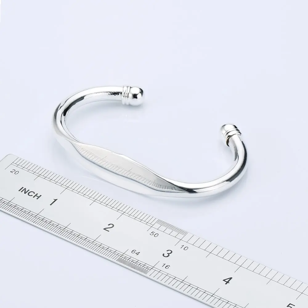 Fahion jewelry factory simple 925 sterling silver plated flat alloy bangle for women teens baby