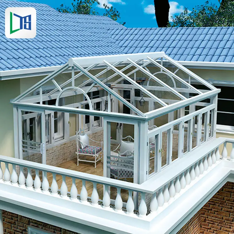 Outdoor White Color European Veranda with Aluminium Roof Customized Aluminum Sun Room Winter Garden Glass House