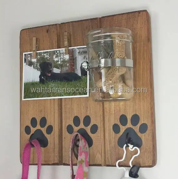 Wood Paw Print Dog Treat, Leash Wall Rack and Picture Holder Home Decor