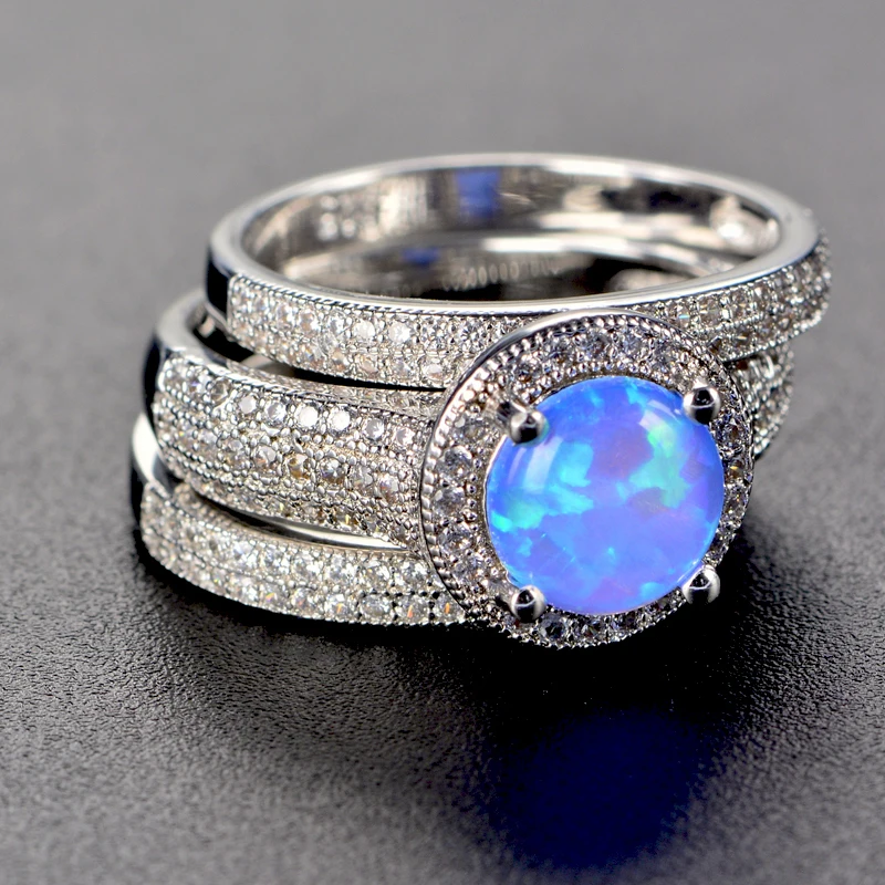 
Fashion Australia Opal Three Set Rings for Women 925 Sterling Silver/Brass Jewelry Accessories Size 5-11# 
