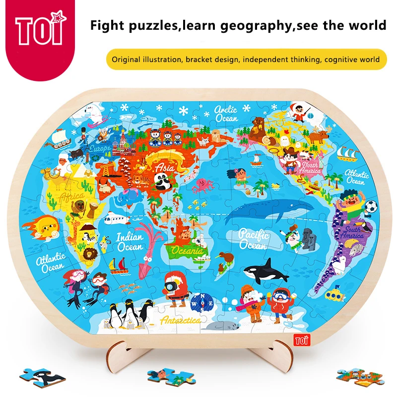 
Toi Classic Puzzle 80Pcs World Map Educational Toy Interesting Wood Jigsaw Puzzles For Children 