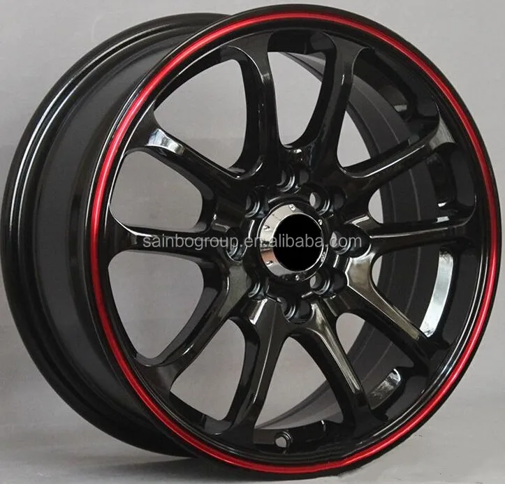 good quality red heart 15 inch 6.5 black and red line alloy wheel for car