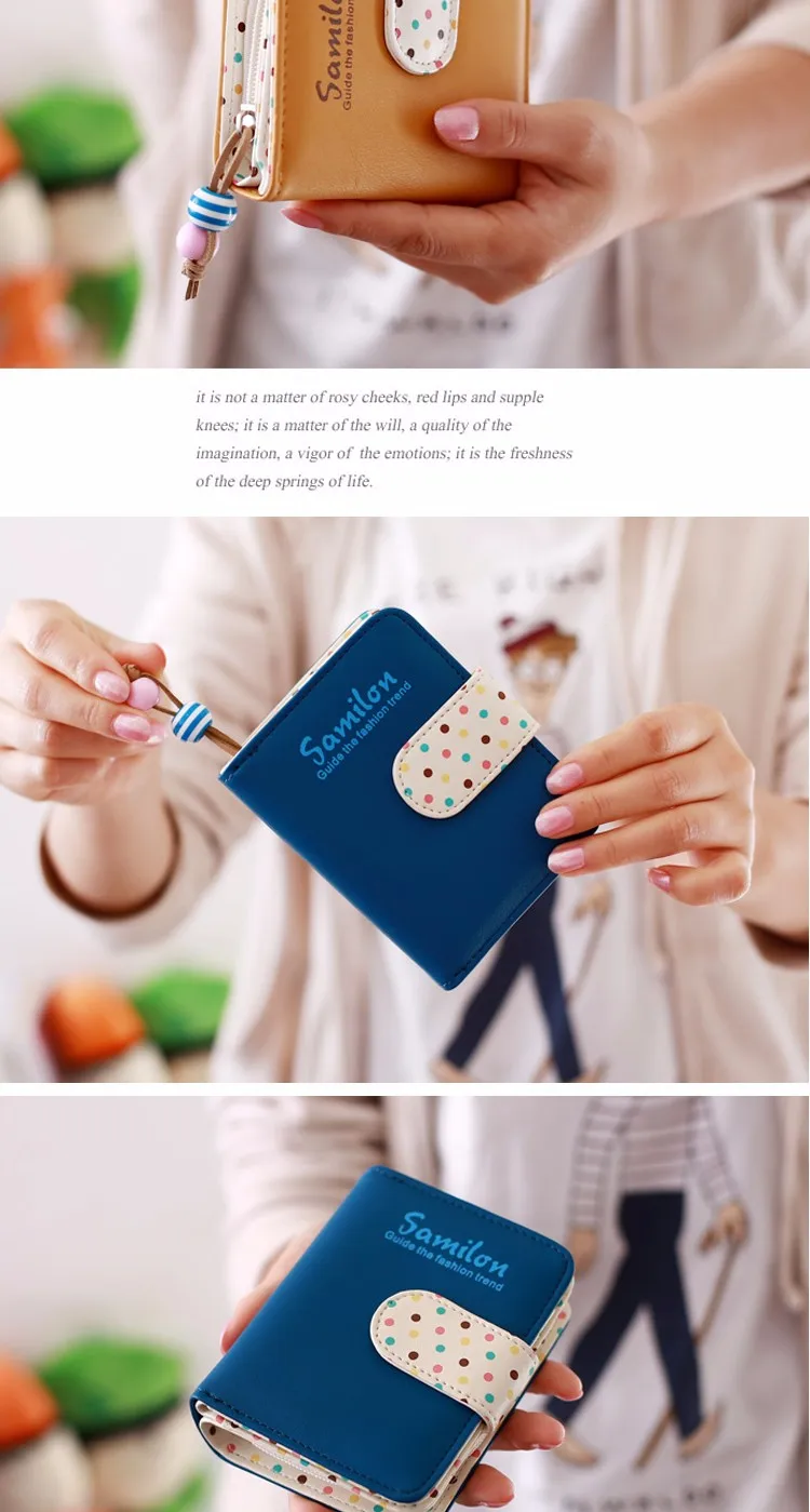 Fashion Candy Colors Women Wallets Short Polka Dots Leather Zipper