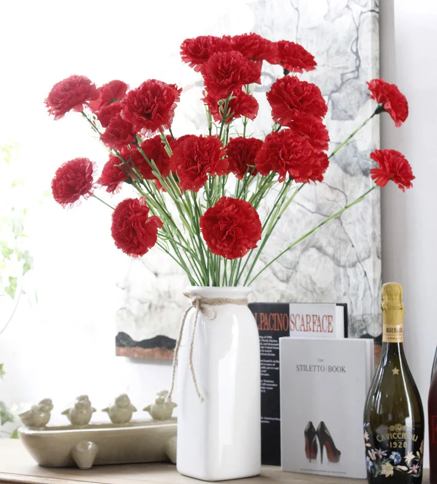 YI WU ZERO High Quality Real Touch Hot Sale Simulation Flower Silk Carnation Artificial Flower For Home Wedding Party Decoration