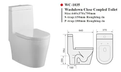 WC-1035 One Piece Toilet with Geberit or R&T Flush Valve Soft Closing Seat Cover Ramp Down Closer  Water Closet Toilet Bowl