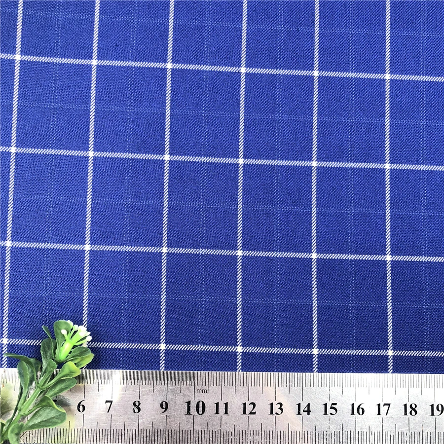 Wholesale Rayon 20% Polyester 80% TR material bule navy checked pattern thin cloth suiting mens suit pant trouser blazer fabric
