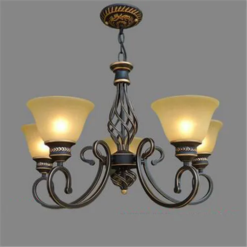 Vintage Wrought Iron Glass European Chandelier